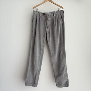 MYTHS Corduroy Pants 35x52 Gray Cotton Pleated Military Trousers Preppy Italy